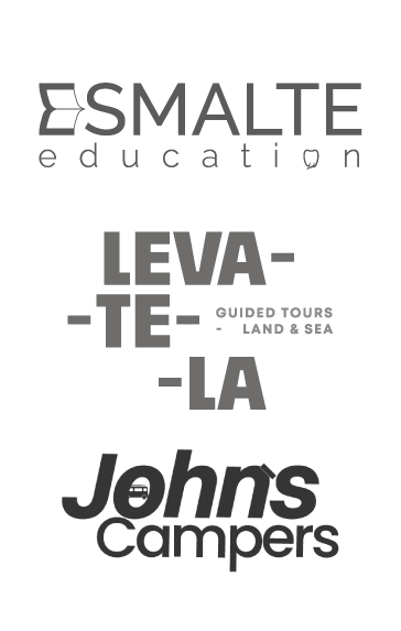 Logótipos de clientes: Esmalte Education, Leva-te-lá e Johns Campers